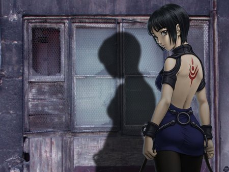 Anime Girl - sexy, female, girl, hot, night, anime girl, black, dark, wall, anime, cute