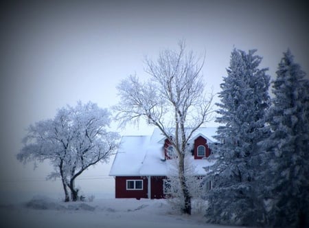 Winter Hidaway - mans castle, nature, lodge, trees, snow, photography, house