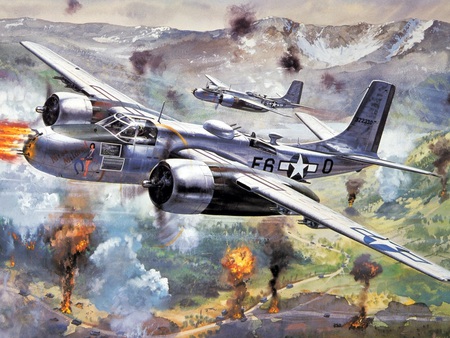 Douglas A26 Invader - grand attack aircraft, hand-drawing, wwii