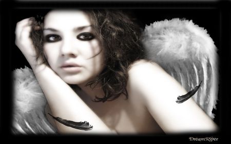 Fake Angel - beauty, art, abstract, girl, feathers, angel, wings, fantasy