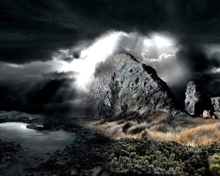 amazing photo - dark sky, black rock