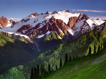 Majestic Mountain Tops - trees, winter, valley, mountain