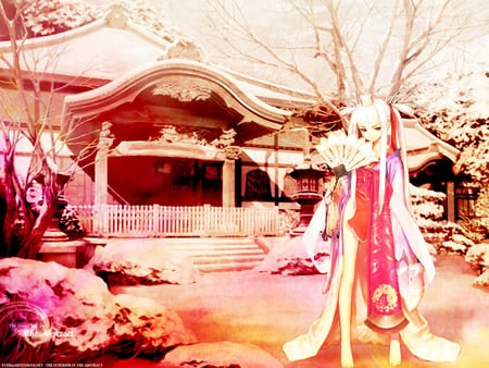 The superior in the abstract - sexy, building, female, girl, hot, anime girl, anime, house, kimono, cute