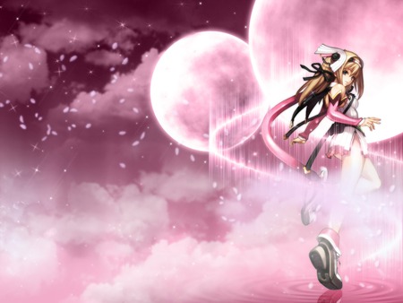 Auria/Orica Moonlight - cloud, space, pink, cute, hot, anime, anime girl, girl, fantasy, sexy, moon, female, star, mist