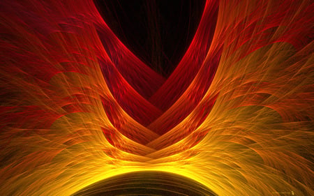 'Flaming Wings' Fractal Art - colorful, red, wings, flaming, gold, colors, art, fractal