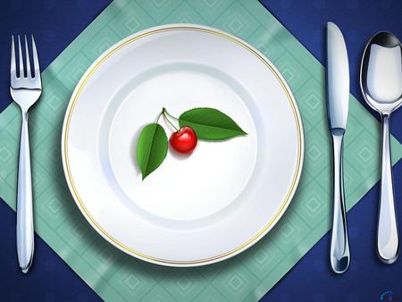 HEALTHY BREAKFAST  - spoon, plate, cherry, breakfast, fork, healthy