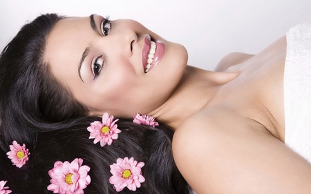 spring lady - woman, lady, beautiful, hair, flowers, spring