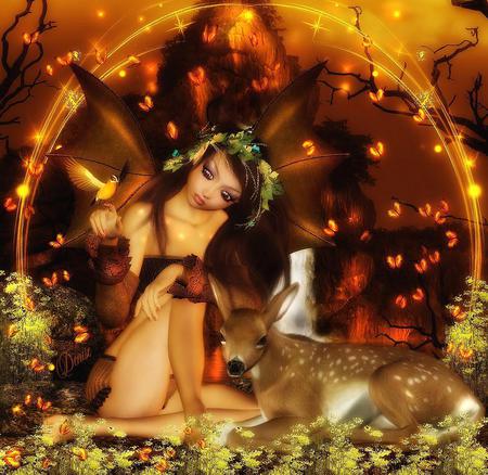 Fairy - bird, abstract, fawn, fantasy, fairy