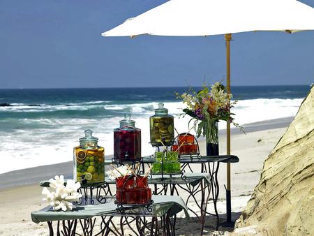 Beach - umbrella, nature, beach, juice, fruit