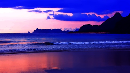 Its Holiday Here - beauty, sky, beach, mountain, blue, wave