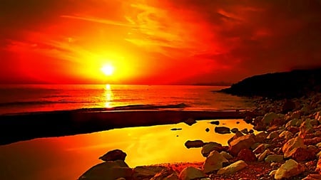 Wonderful - sky, rock, ray, beach, ocean