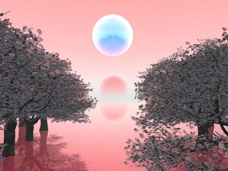 Moon - moon, trees, pink, abstract