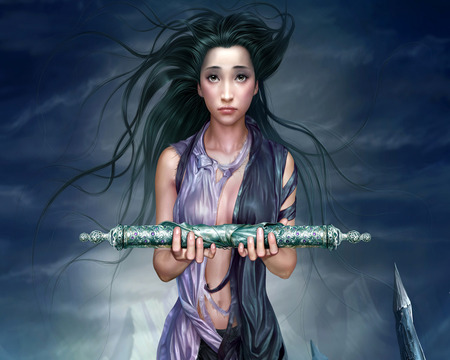 Elder Scroll - woman, beauty, gift, female, hair, tang yuehui, eye, fantasy, face, pretty, artwork, digital art, elf, lady, girl, long hair, scroll, lovely, enchanting, fantasy  girl, cg, hd, abstract, beautiful, digital painting, dress, character