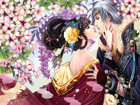 Loving under flower - anime, anime girl, female, hot, girl, love, flower, male, boy, cute, lover, couple, sexy