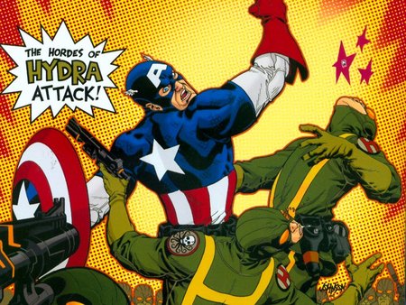 Captain America in action - soldier, word war ii, comic, vintage, captain america, marvel, america, avenger, hero, army