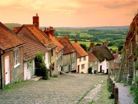 Gold Hill Cottages in England - england, europe, photography, places, road, travel, cottages, architecture