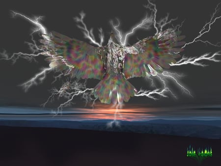 Thunderbird Dawn - dawn, thunderbird, native american, lightning, thunder