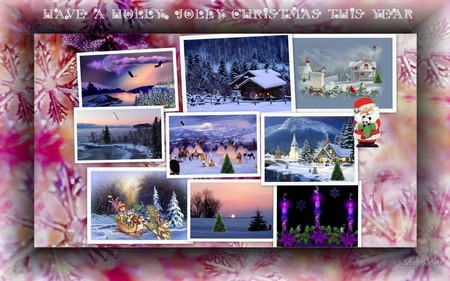 Christmas in Pinks and Blue's - collage, xmas, pink, holiday, widescreen, christmas, framed