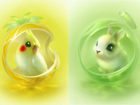 Sweet little ones - sweet, rabbit, animals, bird