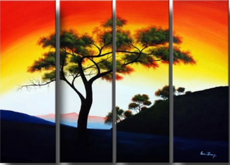 Trivial Tree - painting, yellow, red, tree, colors, black