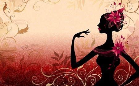 red silhouette - woman, fantasy, sihouette, red