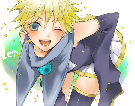 Kagamine Len - anime, vocaloid, kagamine len, blush, blonde hair, school suit, male, short hair, boy, cute, manao, sexy, blue eyes