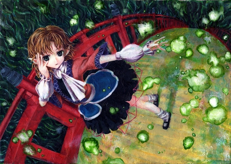 Mizuhashi - kabaji, anime, paiting, girl, brown hair, short hair, elf, parsee, touhou, mizuhashi, blue eyes