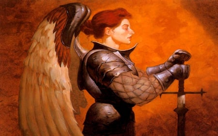 Hair of Auburn - woman, angel, sword, fantasy, armor