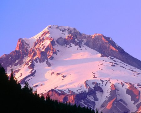 Sunset Colors over Mount Hood, Oregon - mount hood, winter, scenery, snow, colors, oregon, sunset, nature, mountains, sky