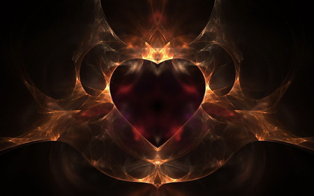 fire heart - abstract, heart, 3d, fire, complex