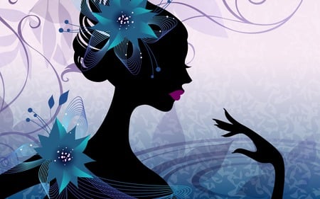 blue lady - woman, silhouette, lady, blue, fantasy