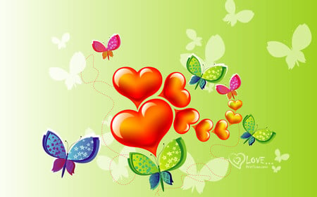 COLORFUL HEARTS - love, hearts, design, colors, drawing, butterflies