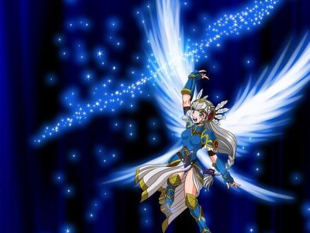 Anime warrior - feathers, stars, wing, blue