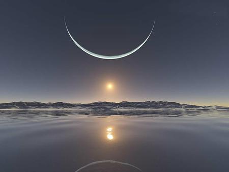 Sunset - snow, moon, cold, north pole