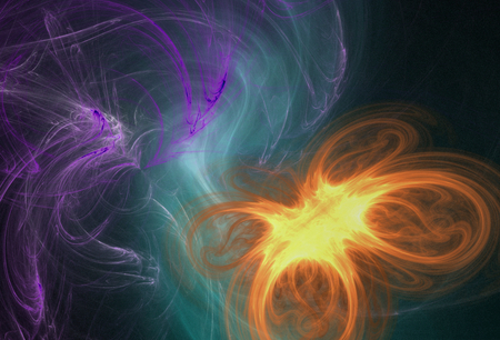 Black Hole Butterfly - blue smoke swirls, purple swirls, golden butterfly