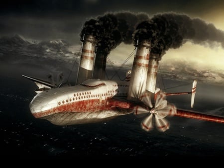 FACTORY PLANE - creative, graphics, smoke, plane, factory