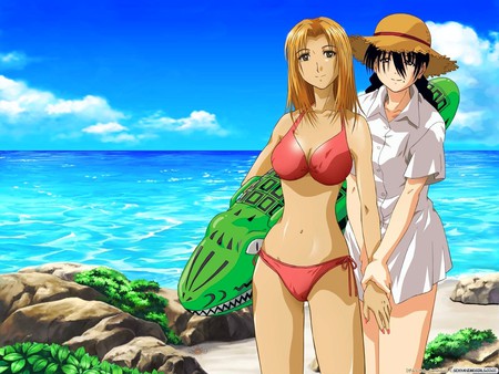 Anime Girls on Beach - girls, on beach, anime, cool