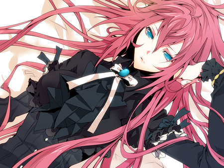 Megurine Luka - sexy, bed, girl, ribbons, blue eyes, long hair, pink hair, vocaloid, megurine luka, anime, cute