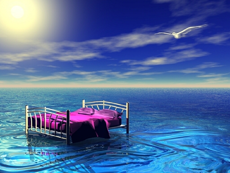 sea of dreams - dreams, bed, sea