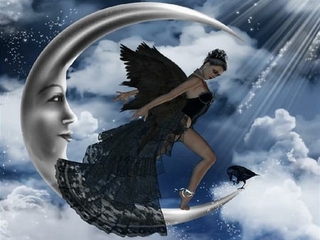 the black raven fairy - fairy, black, raven