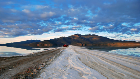 mountain road - truck, car, road, mountain road, lake, mountain