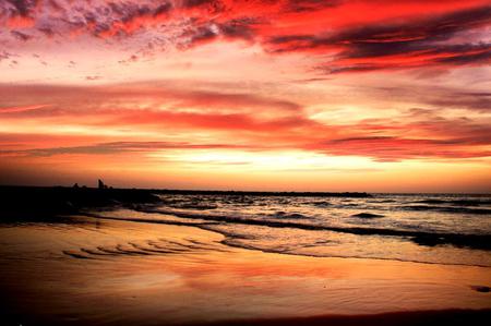 red sunset on beach . jpg - beach, red, nature, sunset