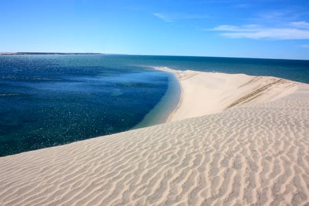 Desert white sand - lagoon, desert, landscape, blue sky, sea, sand