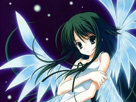 Nanao Naru - angel, girl, saya no uta, wings, green eyes, saya, anime, short hair, green hair, nanao naru, cute