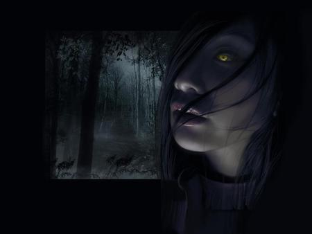 alone in the dark - vampire, black, emo, girl, gothic, dark, hair