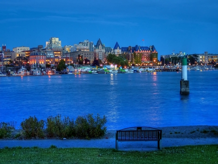 The Blue Hour - hour, bench, blue