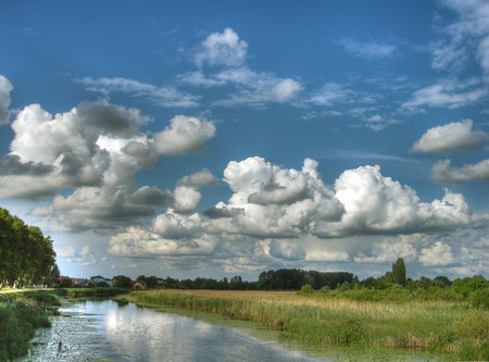 Francis Canal, Hungary - reflections, fantastic, majesty, blue, rivers, amazing, gourgeous, forests, mirror, fabulous, plants, nice, sky, clouds, trees, water, beautiful, reflected, cool, grasslands, nature, awesome, green