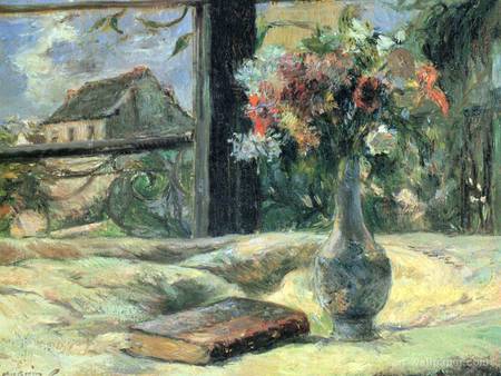 Flower vase at the window - flowers, house, book, window