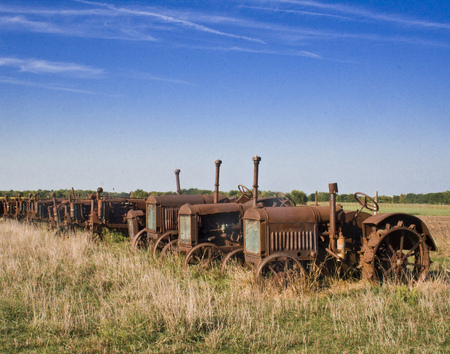 row of old tractors - row, of, tractors, old