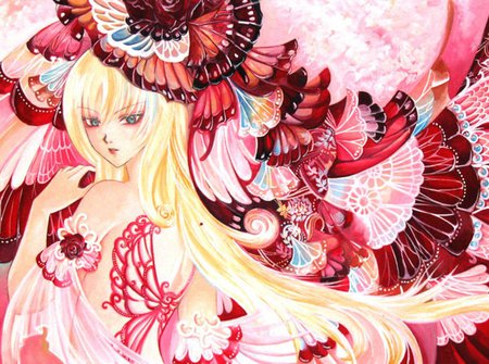 Celes Butterfly - red, pink, cute, hot, anime, anime girl, girl, butterfly, sexy, female